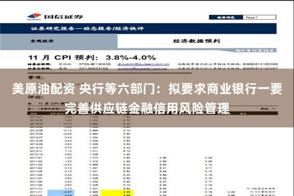 美原油配资 央行等六部门：拟要求商业银行一要完善供应链金融信用风险管理